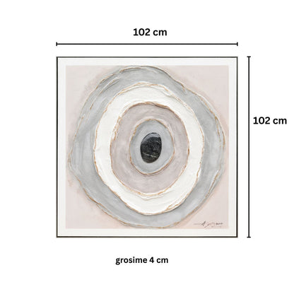 Tablou Decorativ, vopsea in ulei pe panza, Naimeed D7952, relief 3D piatra naturala, montat pe rama dubla din lemn, 102x102x4 cm