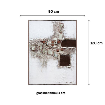 Tablou decorativ, 3D relief piatra naturala, Naimeed D7954, montat pe suport rigid si rama exterioara din lemn, 90x120x4cm