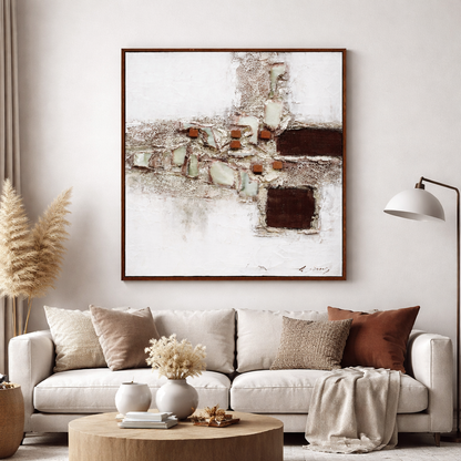 Tablou decorativ, 3D relief piatra naturala, Naimeed D7954, montat pe suport rigid si rama exterioara din lemn, 90x120x4cm