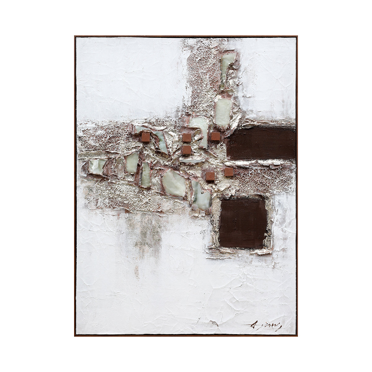 Tablou decorativ, 3D relief piatra naturala, Naimeed D7954, montat pe suport rigid si rama exterioara din lemn, 90x120x4cm