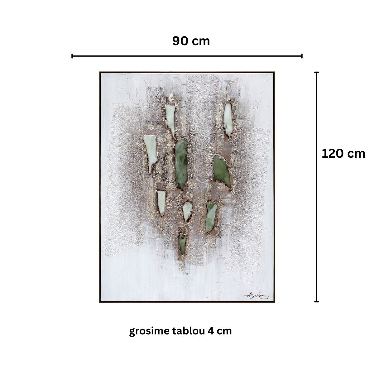 Tablou decorativ, 3D piatra naturala, Naimeed D7955, montat pe suport rigid si rama exterioara din lemn, 90x120x4cm