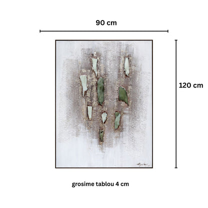 Tablou decorativ, 3D piatra naturala, Naimeed D7955, montat pe suport rigid si rama exterioara din lemn, 90x120x4cm