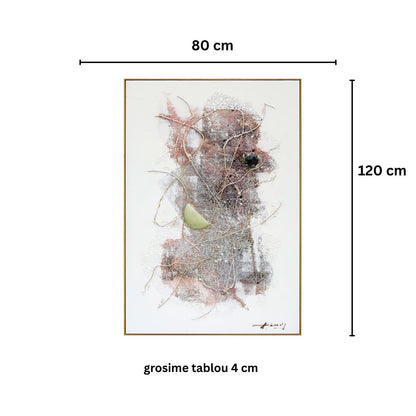 Tablou decorativ, 3D relief piatra naturala, Naimeed D7956, montat pe suport rigid si rama exterioara din lemn, 80x120x4cm