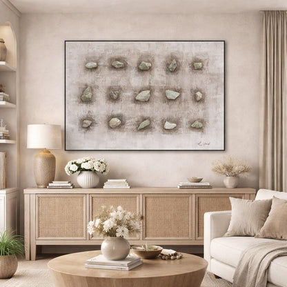 Tablou decorativ, 3D relief piatra naturalar, Naimeed D7959, montat pe suport rigid si rama exterioara din lemn, 90x120x4cm