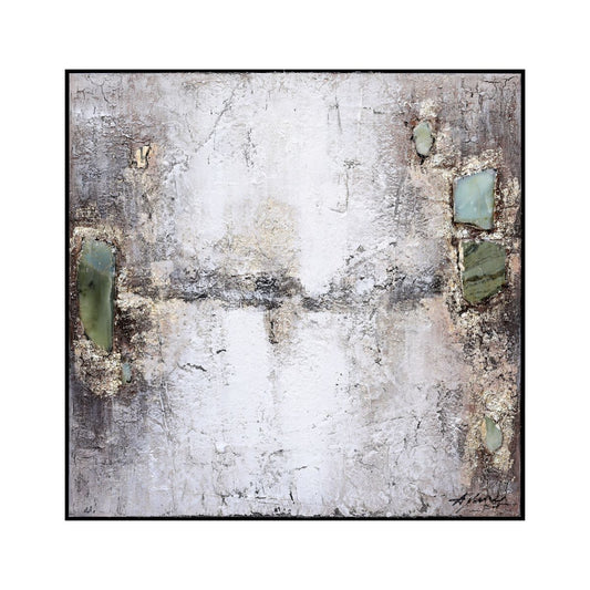 Tablou decorativ, 3D relief, piatra naturala, Naimeed D7960, montat pe suport rigid si rama exterioara din lemn, 100x100x4.5cm