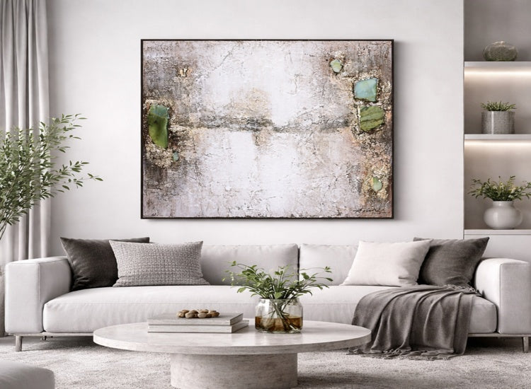 Tablou decorativ, 3D relief, piatra naturala, Naimeed D7960, montat pe suport rigid si rama exterioara din lemn, 100x100x4.5cm