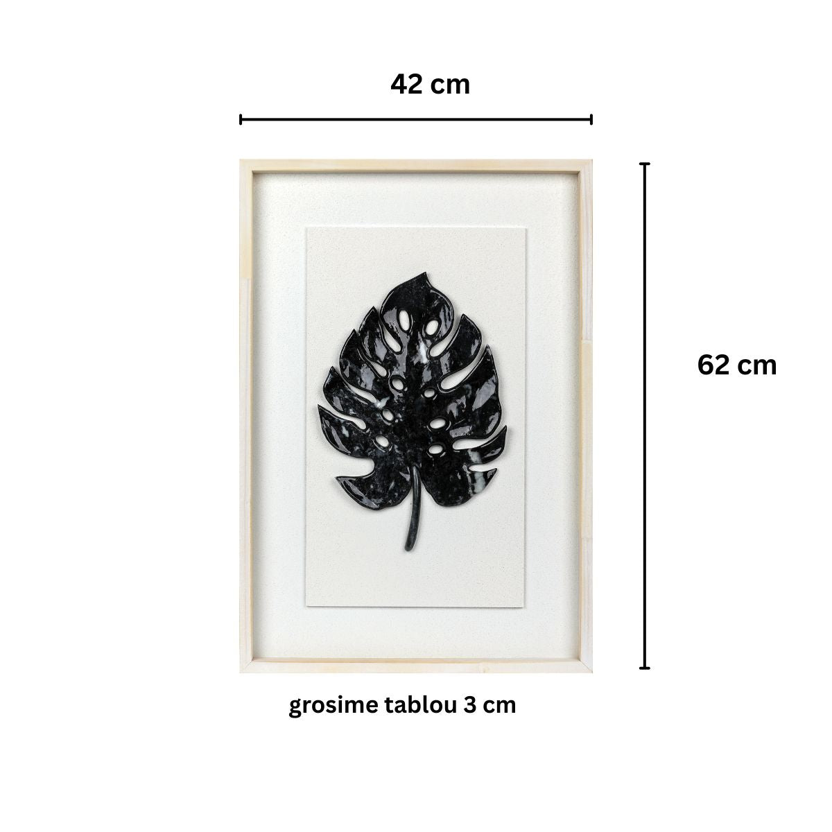 Tablou decorativ, 3D relief piatra naturala, Naimeed D7966, montat pe suport rigid si rama exterioara din lemn, 42x62x3cm