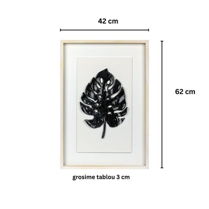 Tablou decorativ, 3D relief piatra naturala, Naimeed D7966, montat pe suport rigid si rama exterioara din lemn, 42x62x3cm