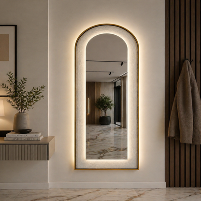 Oglinda LED de Perete Naimeed D7994, 3 Nuante de lumina, Touch, 60x160cm, auriu