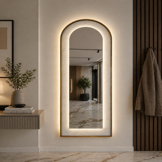 Oglinda LED de Perete Naimeed D7994, 3 Nuante de lumina, Touch, 60x160cm, auriu