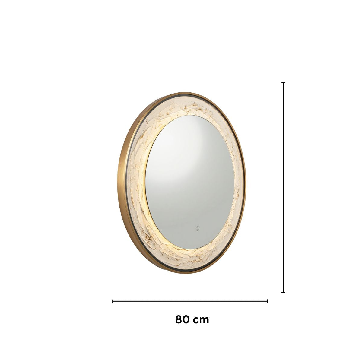 Oglinda LED de Perete, Naimeed D7995, Rama din Aluminiu, Insert Texturat, 3 Nuante de lumina, 80cm, Auriu