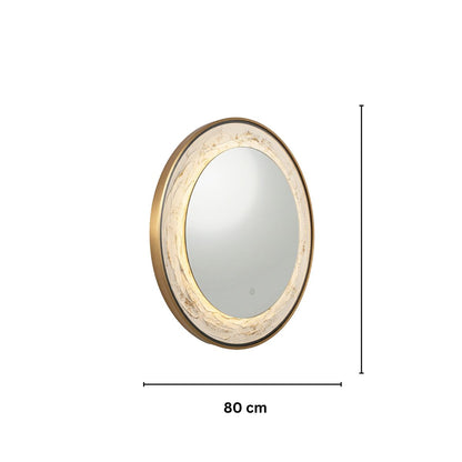 Oglinda LED de Perete, Naimeed D7995, Rama din Aluminiu, Insert Texturat, 3 Nuante de lumina, 80cm, Auriu