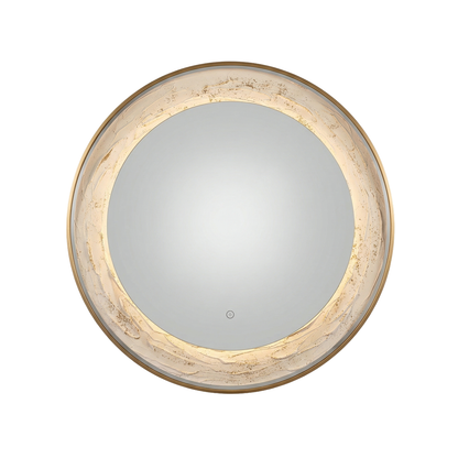 Oglinda LED de Perete, Naimeed D7995, Rama din Aluminiu, Insert Texturat, 3 Nuante de lumina, 80cm, Auriu