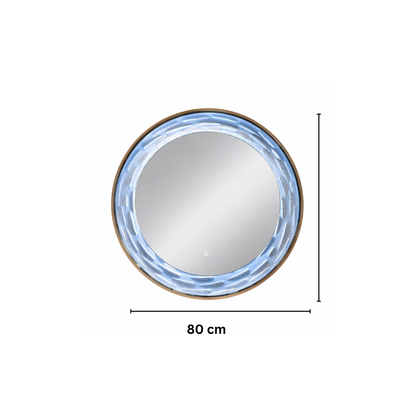 Oglinda LED de Perete, Naimeed D7996, Rama din Aluminiu Auriu, Insert Texturat, 3 Nuante de lumina, 80cm