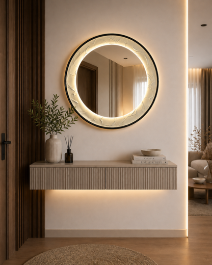 Oglinda LED de Perete, Naimeed D7997, Rama din Aluminiu  Negru, Insert Texturat, 3 Nuante de lumina, 80cm