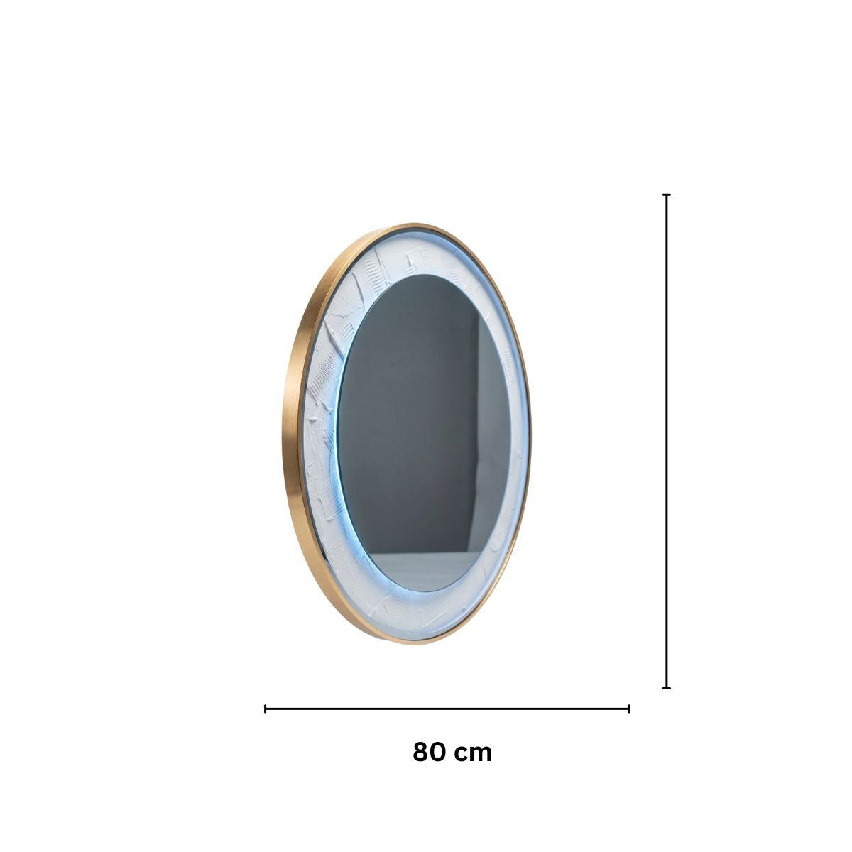 Oglinda LED de Perete, Naimeed D8000, Rama din Aluminiu Auriu, Insert Texturat, 3 Nuante de lumina, 80cm