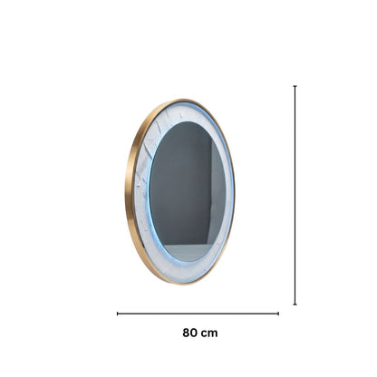 Oglinda LED de Perete, Naimeed D8000, Rama din Aluminiu Auriu, Insert Texturat, 3 Nuante de lumina, 80cm