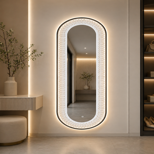 Oglinda LED de Perete, Naimeed D8003, Design Arcuit, 3  Nuante de lumina, Touch, 60x160 cm
