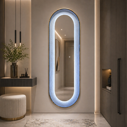 Oglinda LED de Perete, Naimeed D8006, Design Arcuit, 3  Nuante de lumina, Touch, 60x160 cm