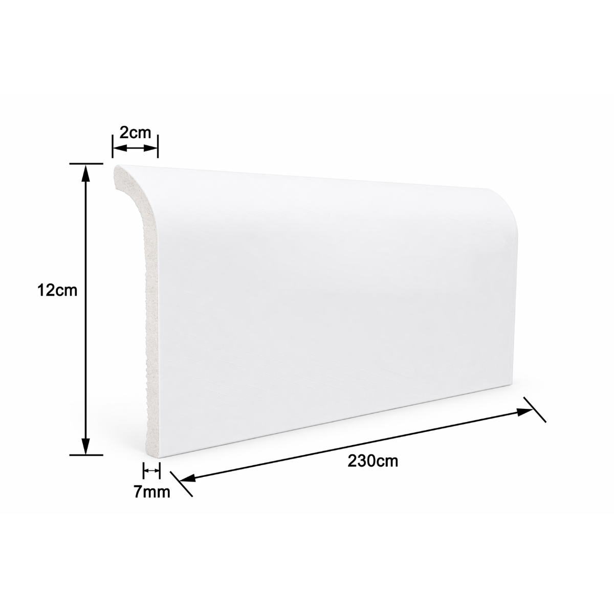 Plintă decorativă, polimer rigid, Naimeed D8103, Alb, 230 × 12 × 2 cm