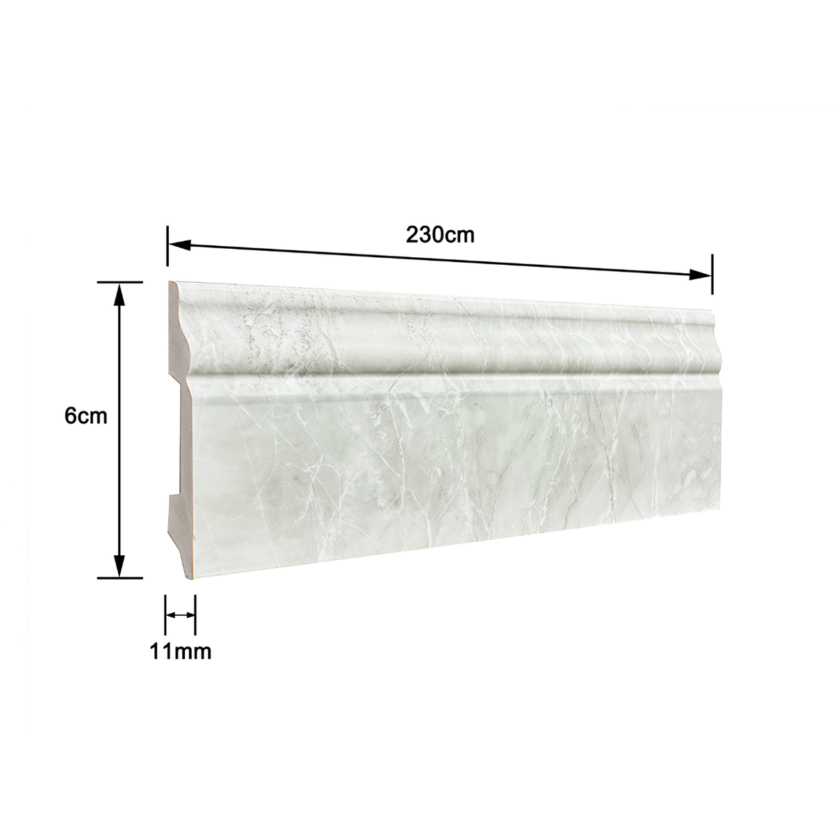 Plintă decorativă, polimer rigid, Naimeed D8108ALB, Alb, 230 × 6 × 1.1 cm