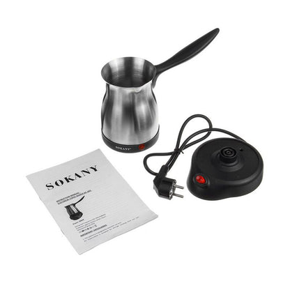 Ibric electric pentru cafea Sokany DC-203 , 800W, 500 ml, baza detasabila, Negru/Inox