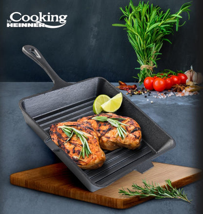 Tigaie grill fonta cu maner, 25x4.7cm, HEINNER, negru / DCN49298