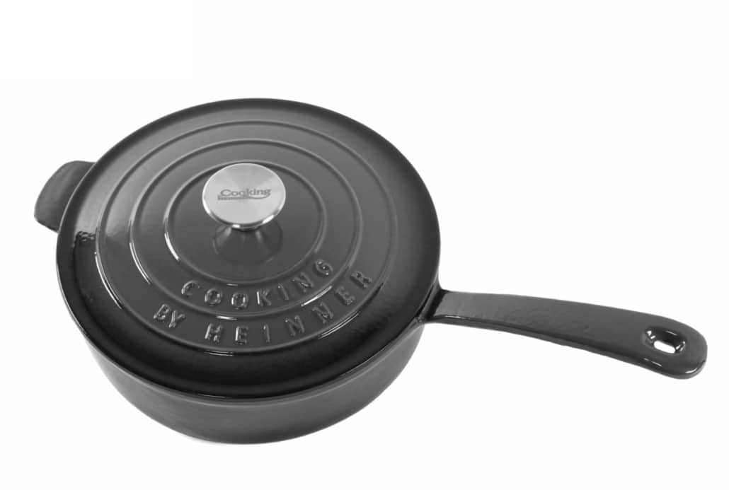 Cratita din fonta emailata cu coada si capac, 24x8cm, capacitate 2.5l Marble Gray / DCN58638