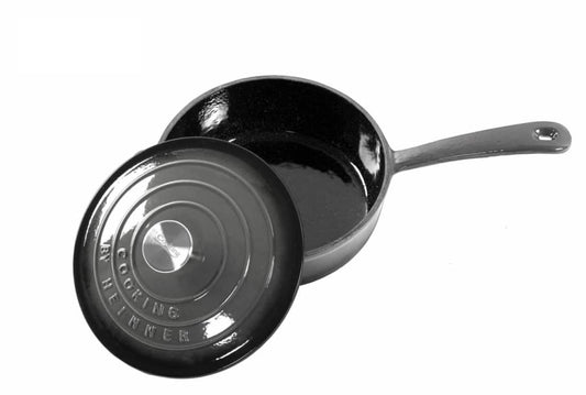 Cratita din fonta emailata cu coada si capac, 24x8cm, capacitate 2.5l Marble Gray / DCN58638