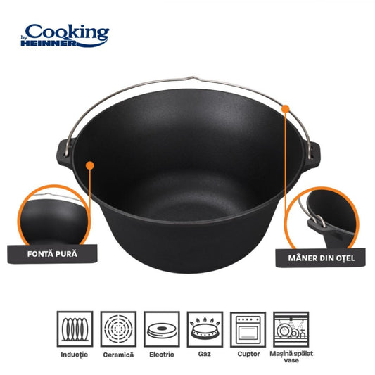 Ceaun fonta pura, 49x23 cm 22L, Heinner, negru / DCN69905