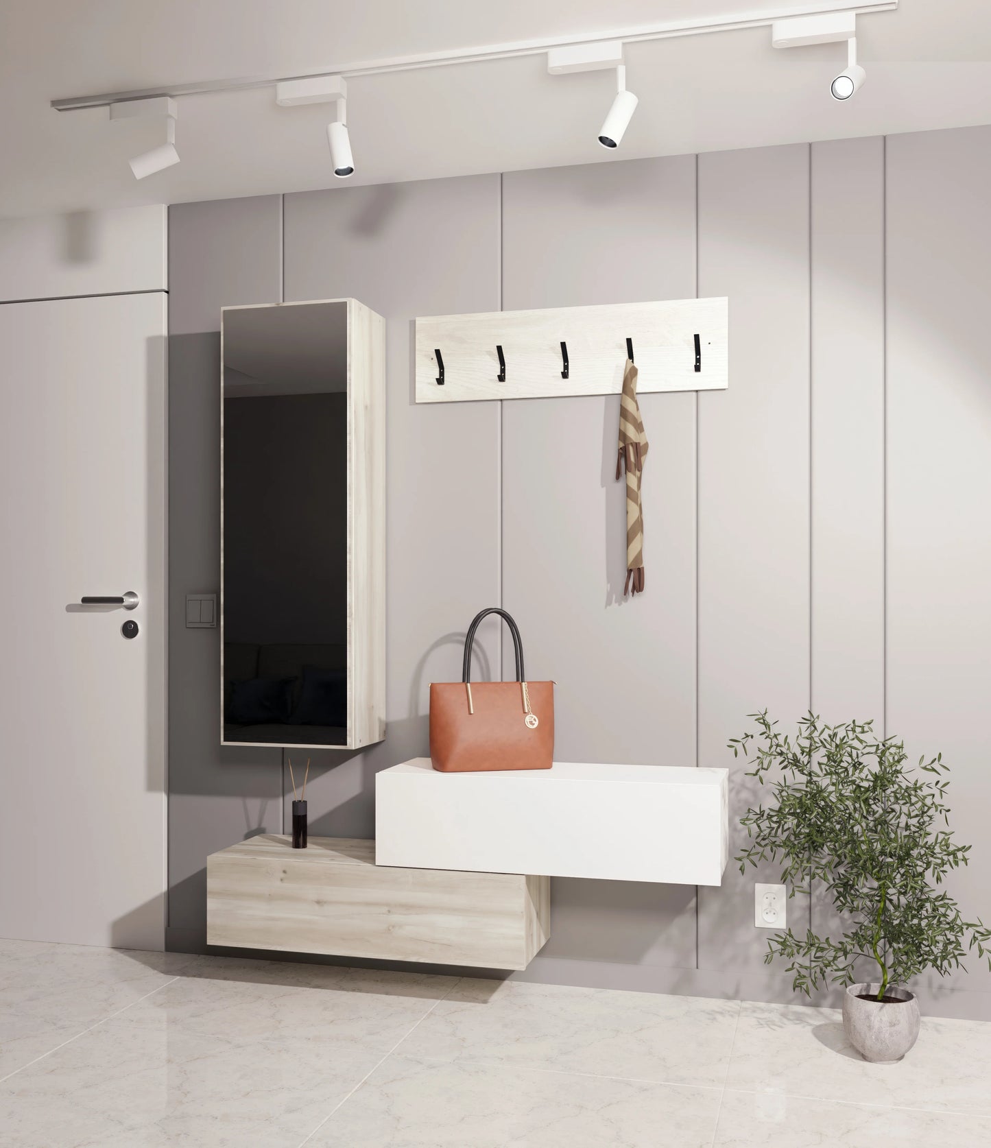 Cuier haaus Diego, Stejar Alb/Alb, 140 x 28 x 180 cm