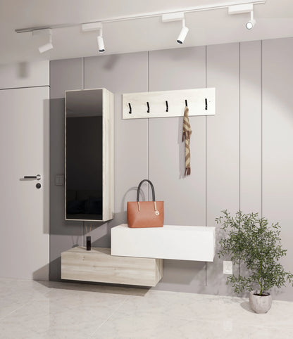 Cuier haaus Diego, Stejar Alb/Alb, 140 x 28 x 180 cm