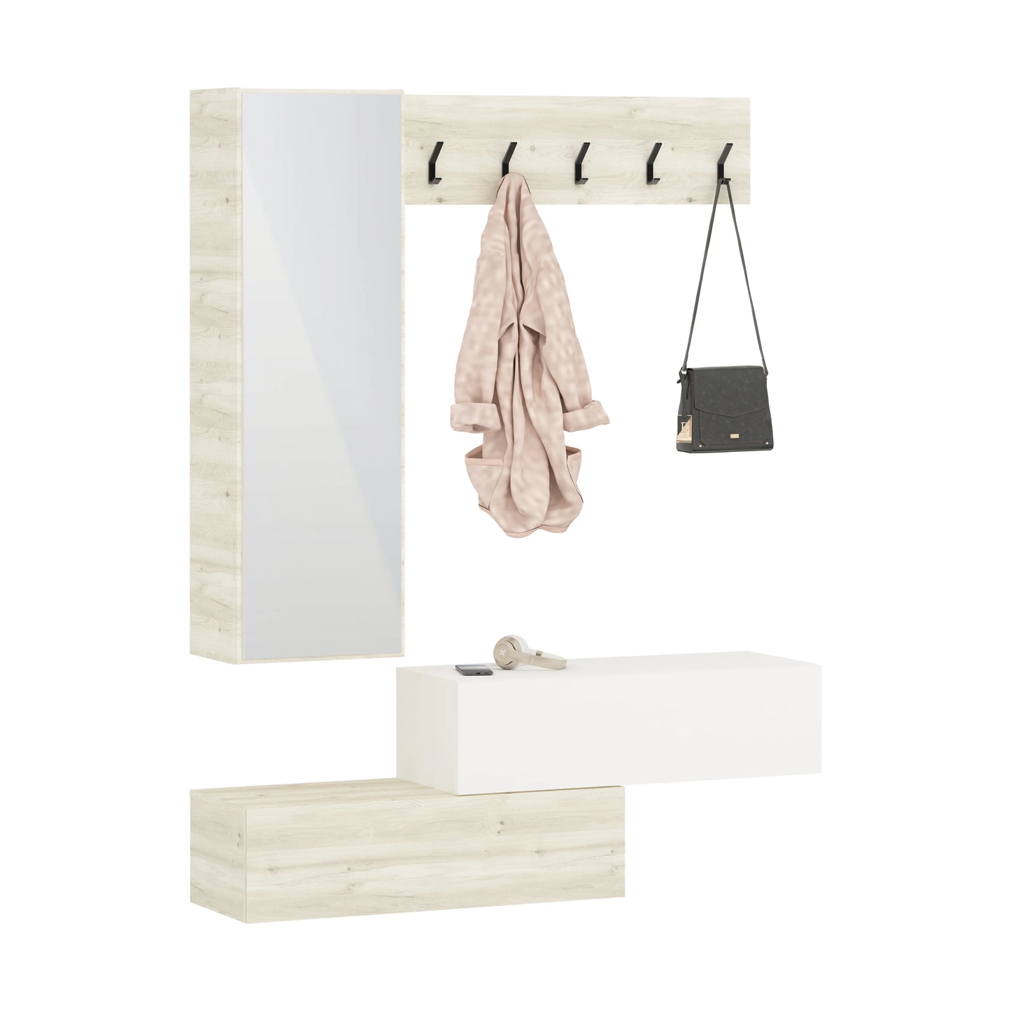 Cuier haaus Diego, Stejar Alb/Alb, 140 x 28 x 180 cm