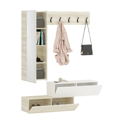 Cuier haaus Diego, Stejar Alb/Alb, 140 x 28 x 180 cm