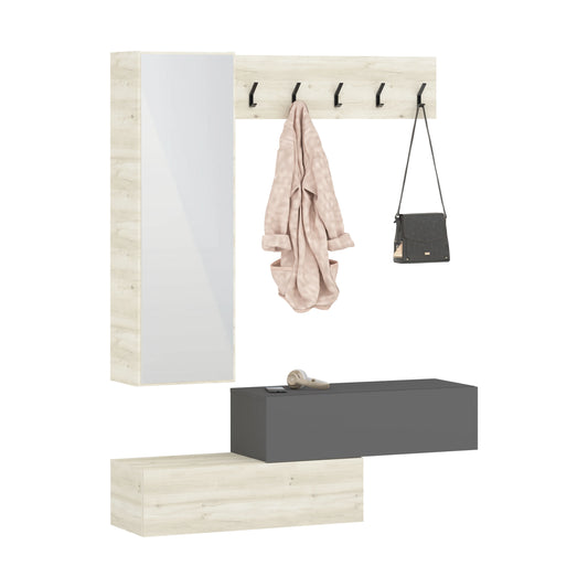 Cuier haaus Diego, Stejar Alb/Antracit, 140 x 28 x 180 cm