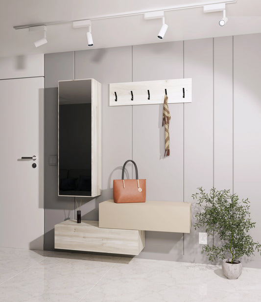 Cuier haaus Diego, Stejar Alb/Crem Satin, 140 x 28 x 180 cm