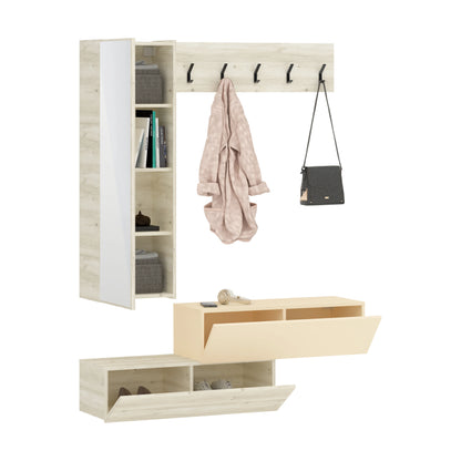 Cuier haaus Diego, Stejar Alb/Crem Satin, 140 x 28 x 180 cm