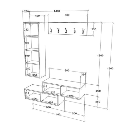 Cuier haaus Diego, Stejar Alb/Alb, 140 x 28 x 180 cm
