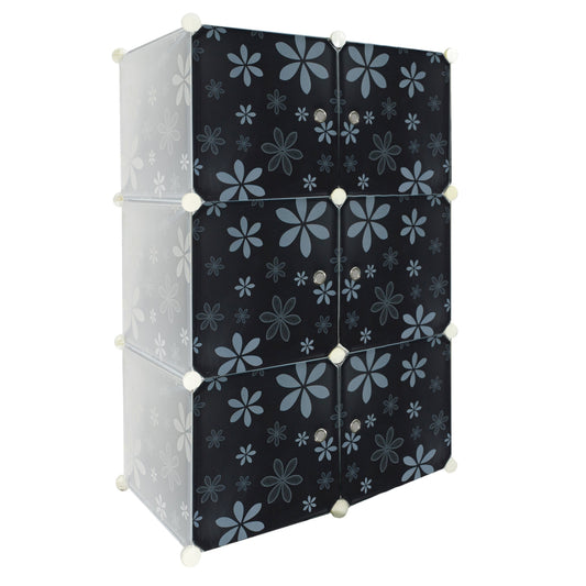 Dulap Modular DM6, model floral, 6 compartimente, 111x75x37cm, Negru/Alb