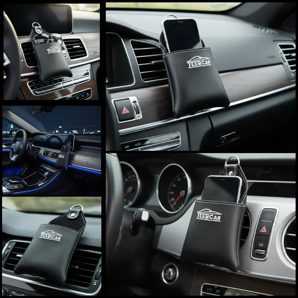 Organizator Auto Multifuncțional din Piele Rosu TeamCar – Buzunar Depozitare Grilă Ventilație
