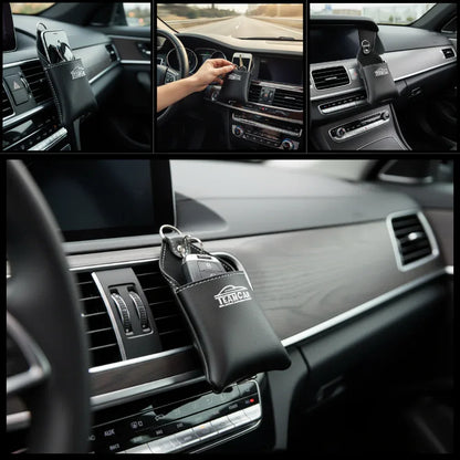 Organizator Auto Multifuncțional din Piele TeamCar – Buzunar Depozitare Grilă Ventilație