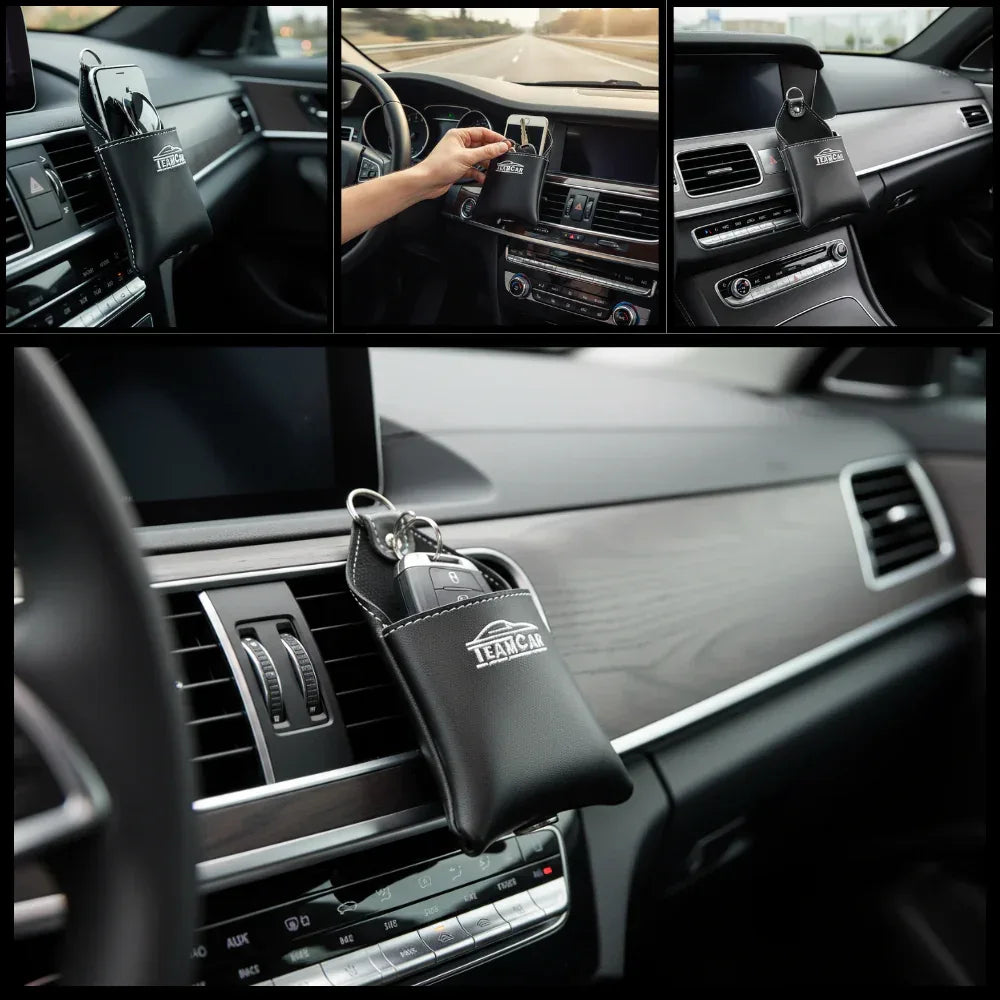 Organizator Auto Multifuncțional din Piele Rosu TeamCar – Buzunar Depozitare Grilă Ventilație