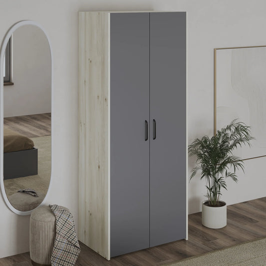 Dulap haaus Malmo, 2 Usi, Stejar Alb/Antracit, 81 x 52 x 200 cm