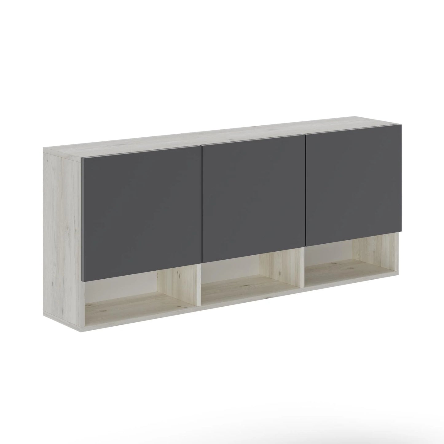Dulap suspendat haaus Malmo, 3 Usi, Stejar Alb/Antracit, 144 x 27 x 60 cm