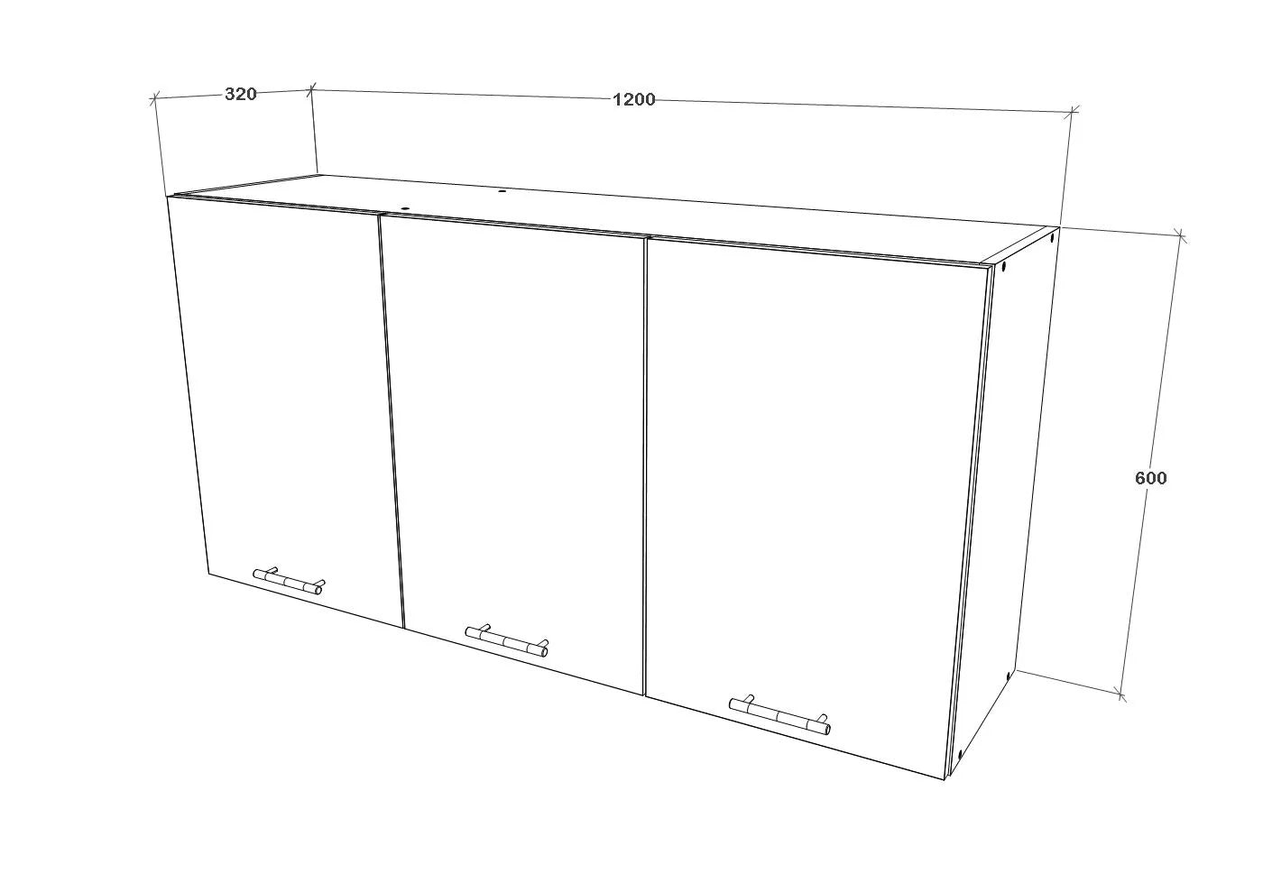 Corp Superior haaus Ebru, 3 Usi, Negru, 120 x 30 x 60 cm