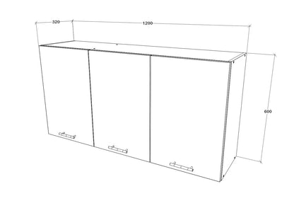 Corp Superior haaus Ebru, 3 Usi, Negru, 120 x 30 x 60 cm
