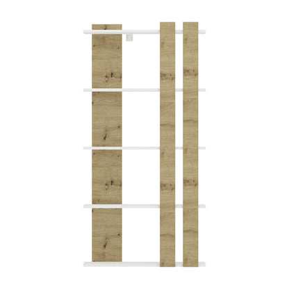 Biblioteca haaus Elmo, 5 Polite, Alb/Stejar Artisan, 80 x 20 x 160 cm
