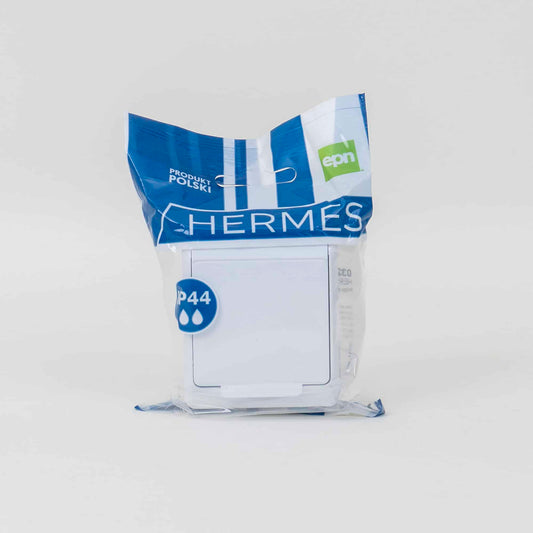 Priza simpla alba cu capac HERMES, 16A/250, IP44 / ELPL-0324-02