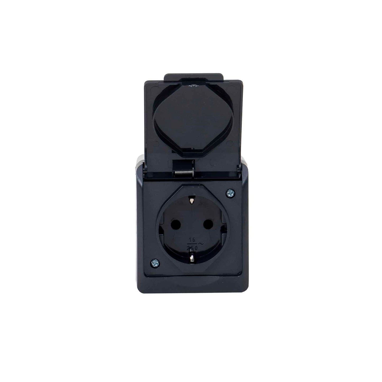 Priza simpla cu capac negru HERMES, 16A/250, IP44 / ELPL-0324-07