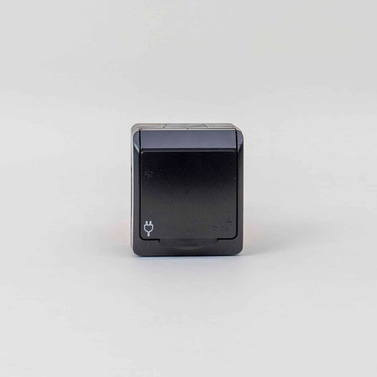 Priza simpla neagra cu capac HERMES, 16A/250, IP44 / ELPL-0324-09